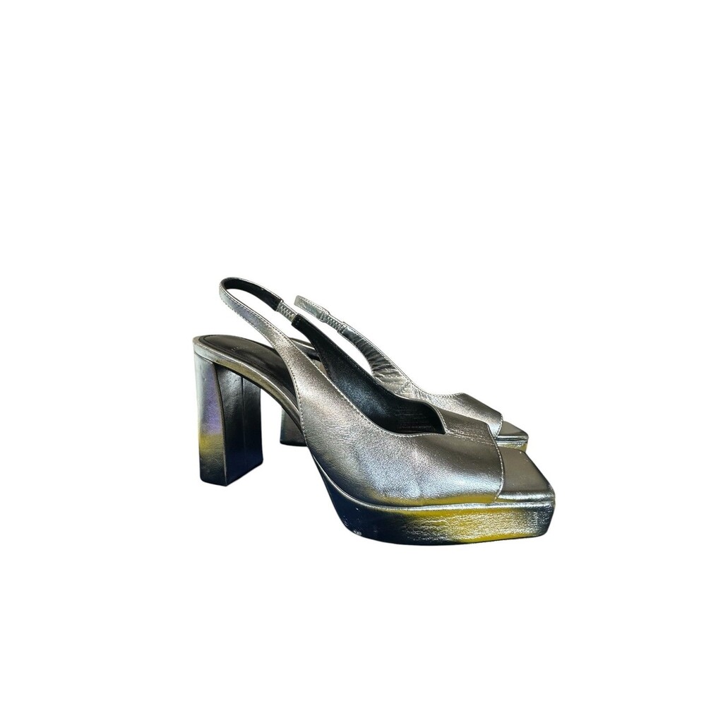 Massimo Dutti Silver Slingback Platform Heels EU 36 US 6 Womens Open Toe Elegant